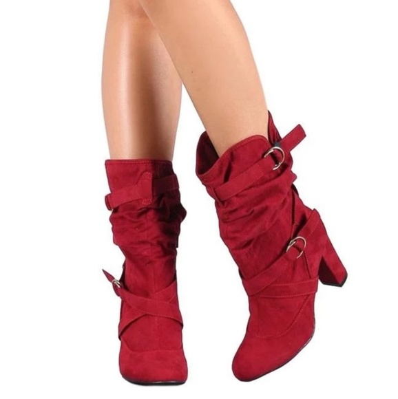Faux Suede Buckle detail Slouch Boot - Picture 4 of 5